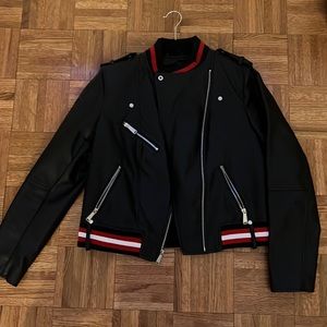 Stripes trim leather jacket